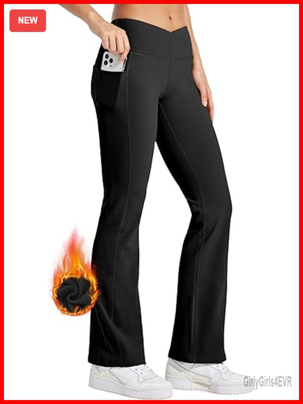 Fleece Lined Yoga Crossover Bootcut Flare Leggings Water Resistant Thermal Pants